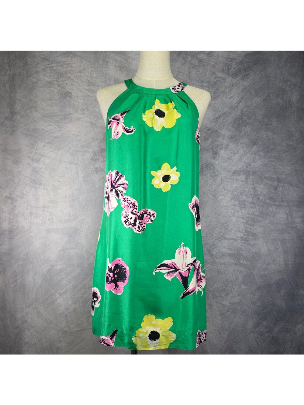 J Crew Dress Womens 2 Green Floral Silk Sleeveless Shift Tropical Coastal Chic